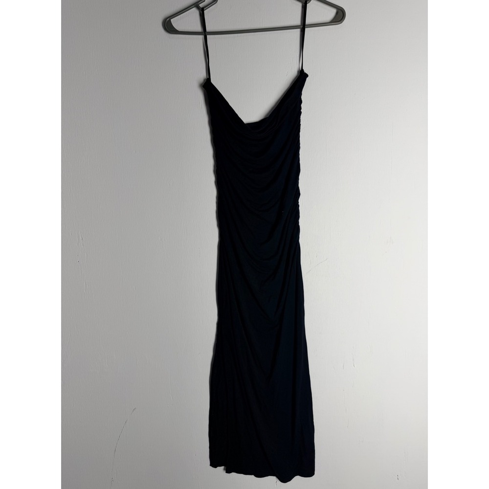 SHEIN Tall Black Ruched Cowl Neck Maxi Dress Spaghetti Strap Side Slit XS